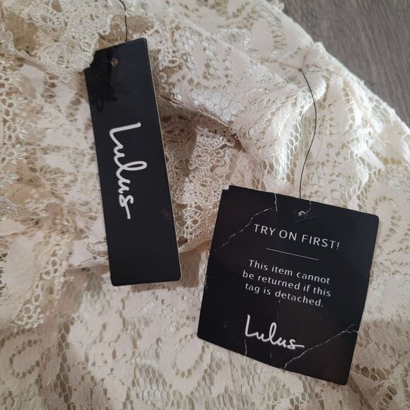 Lulus NWT waiting for forever cream Lace Off-The-Shoulder Jumpsuit Medium - Picture 5 of 8